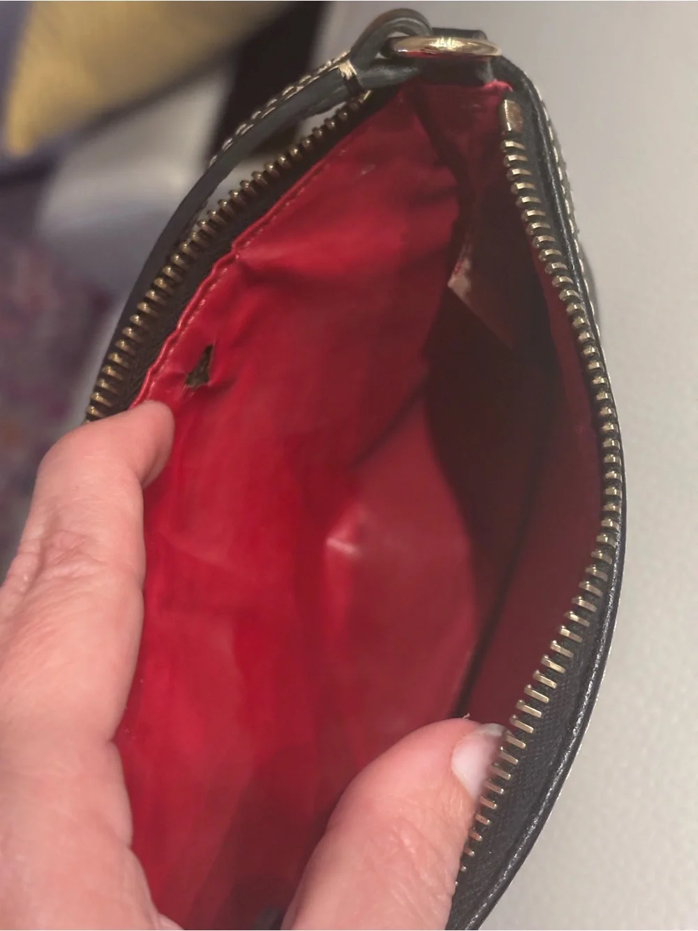 Dooney & Bourke Black Leather Mini Bag Red Lining‎ Convertible Wristlet Purse